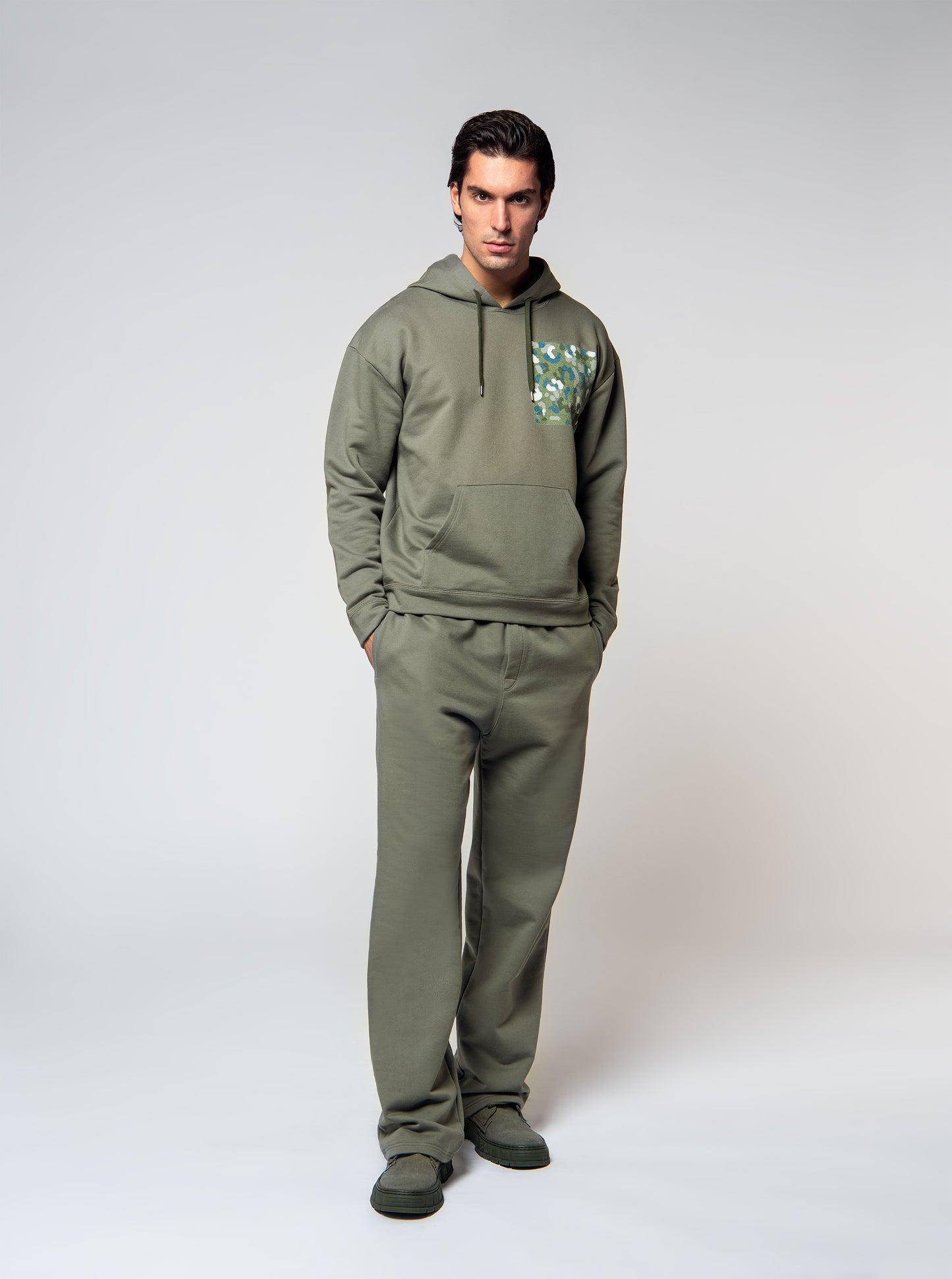 olive green moleton hoodie