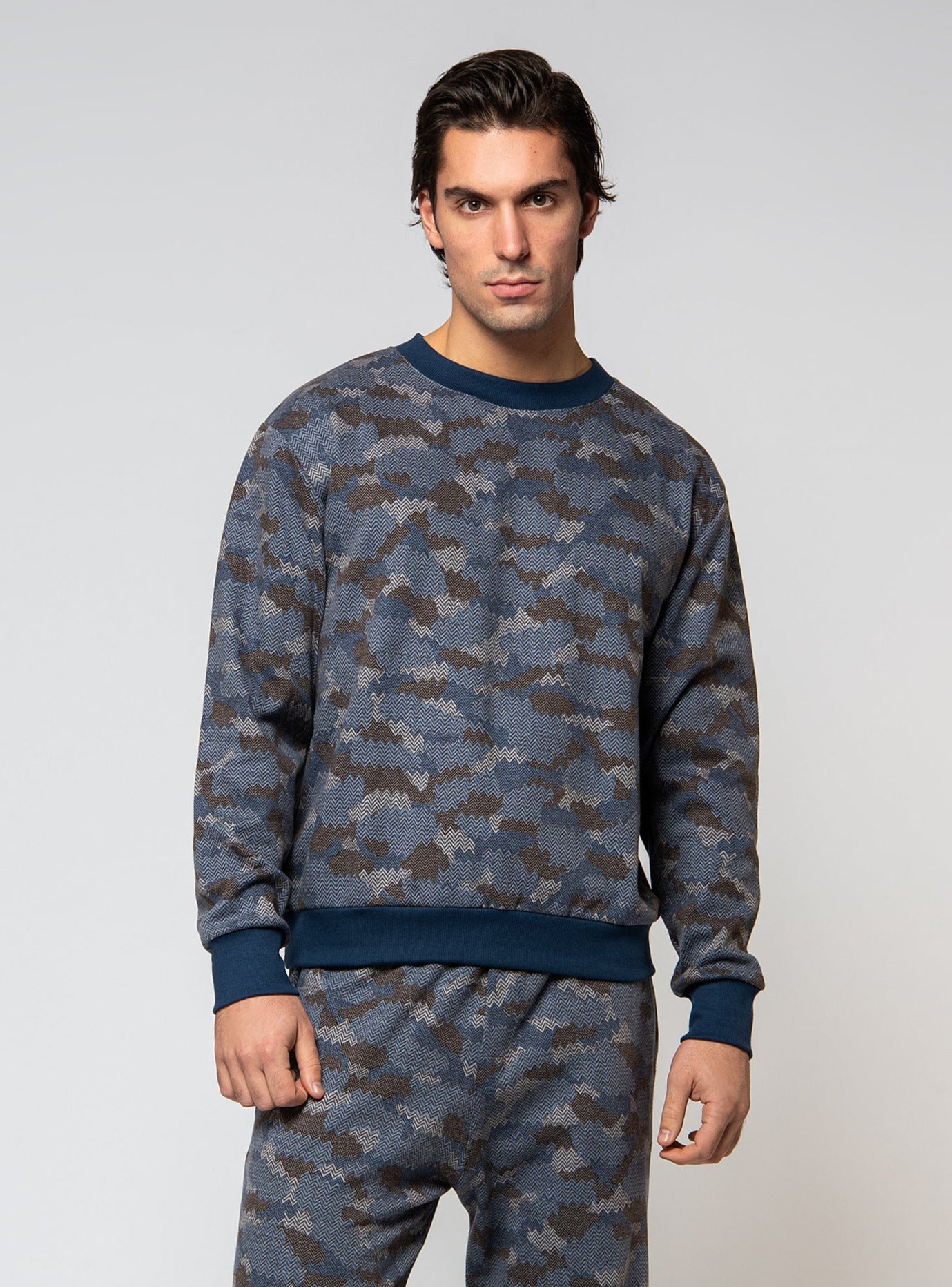 pullover cotton camouflage jacquard motif