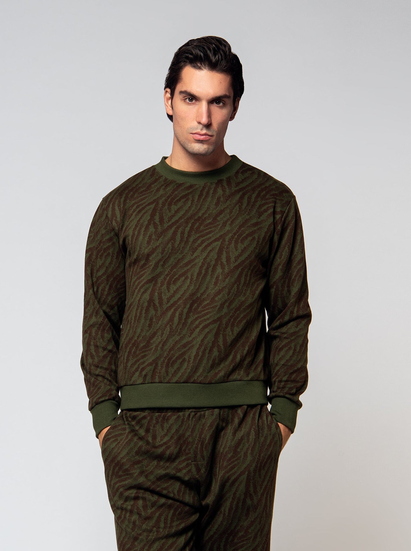 cotton pullover in zebra jacquard motif