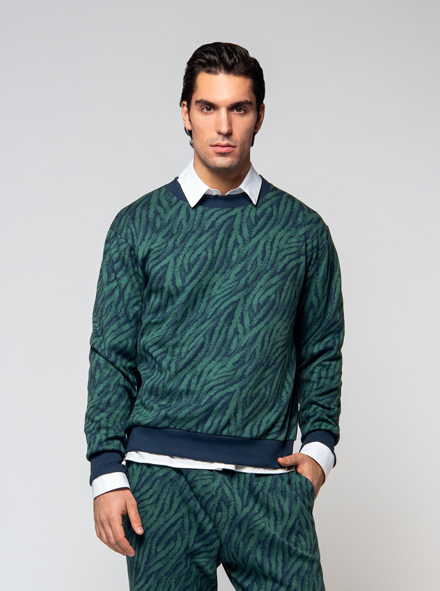 cotton pullover in zebra jacquard motif