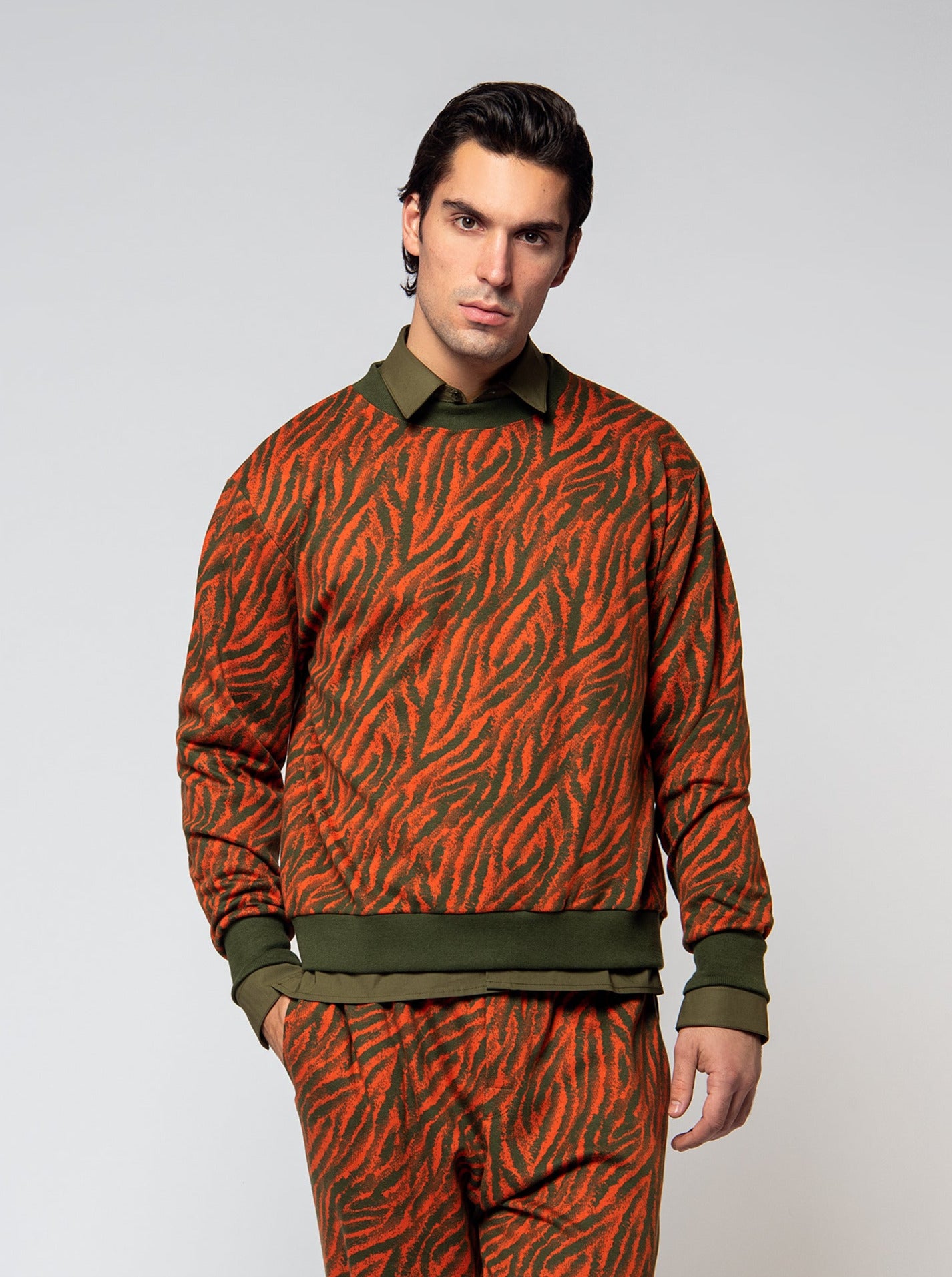 cotton pullover in zebra jacquard motif