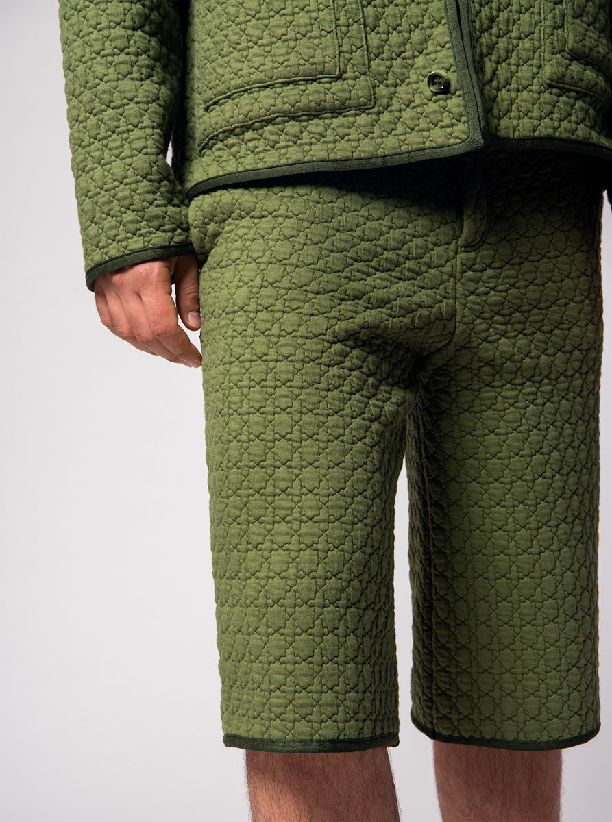 green cotton quilted bermuda