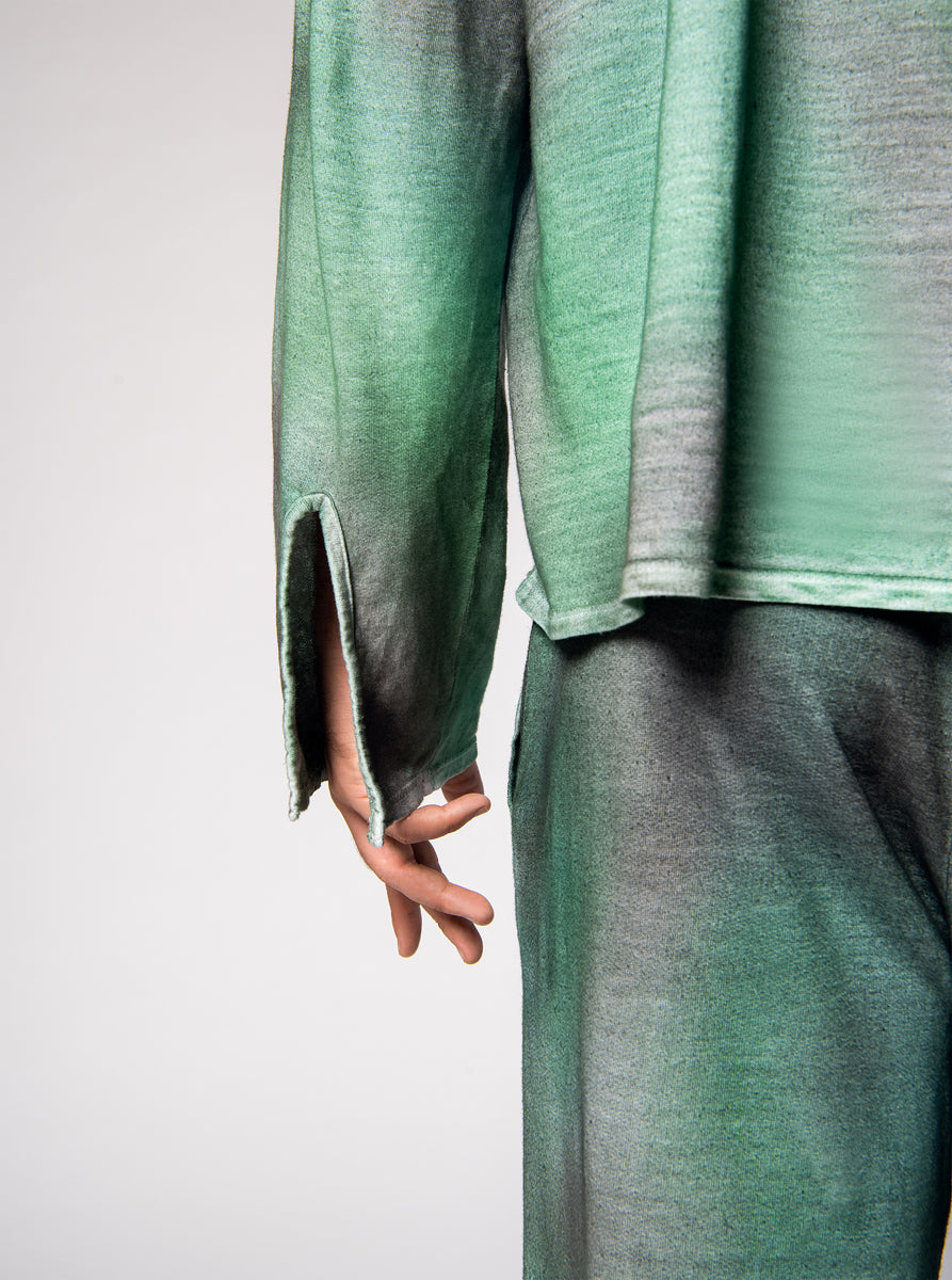 light linen tunica shirt with green shades camouflage print effect
