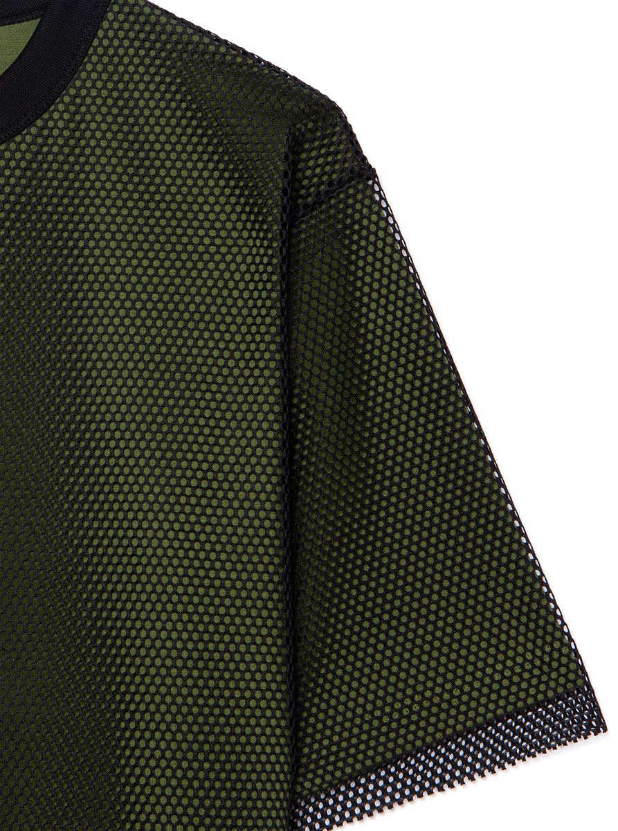 double layer tshirt, black mesh outside, green tencel inside
