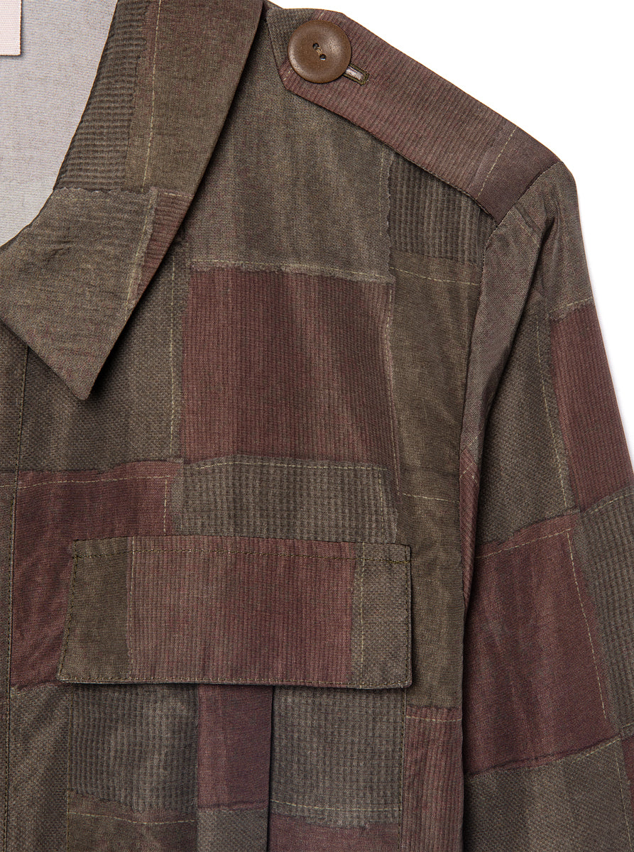 nylon light jacket, military style inspired in green brown