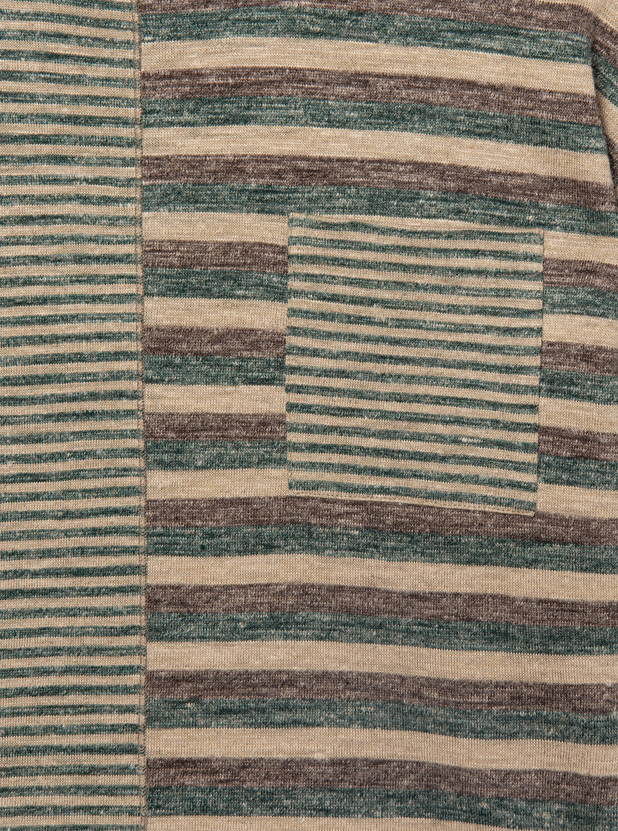 linen wool t-shirt in green brown stripes