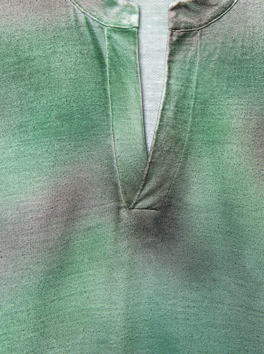 light linen tunica shirt with green camouflage effect