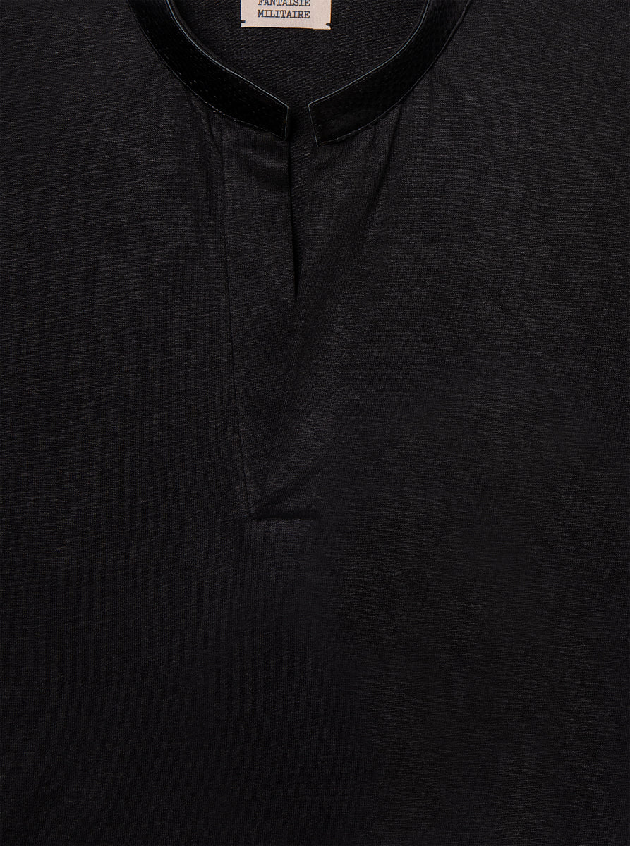 linen tunica style black shirt with mao neck