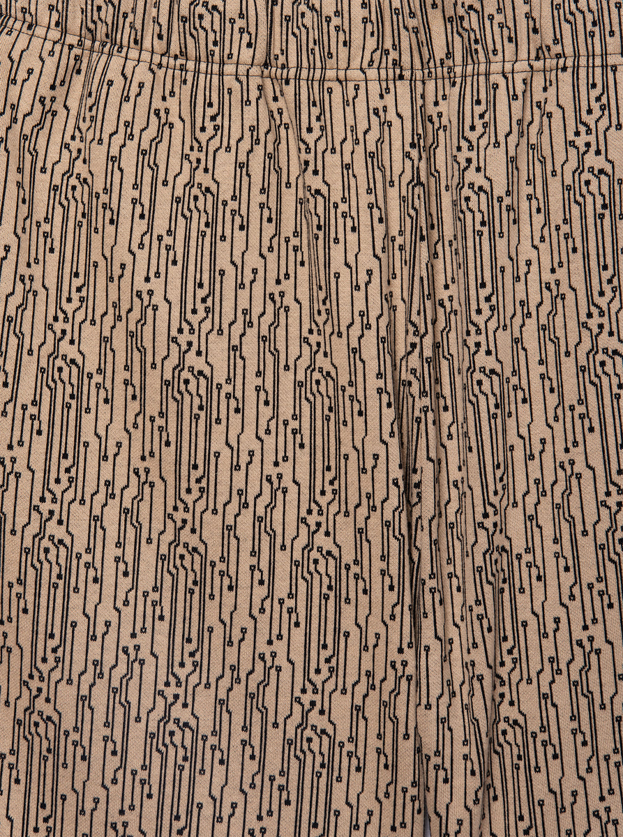 cotton jacquard short geometric motiv. beige background, black motiv