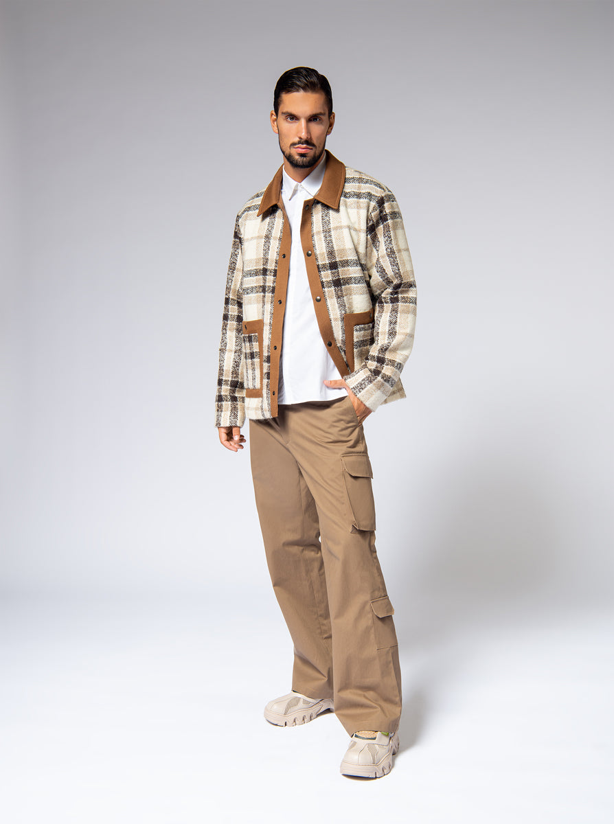 overshirt in camel brown glenn check wool