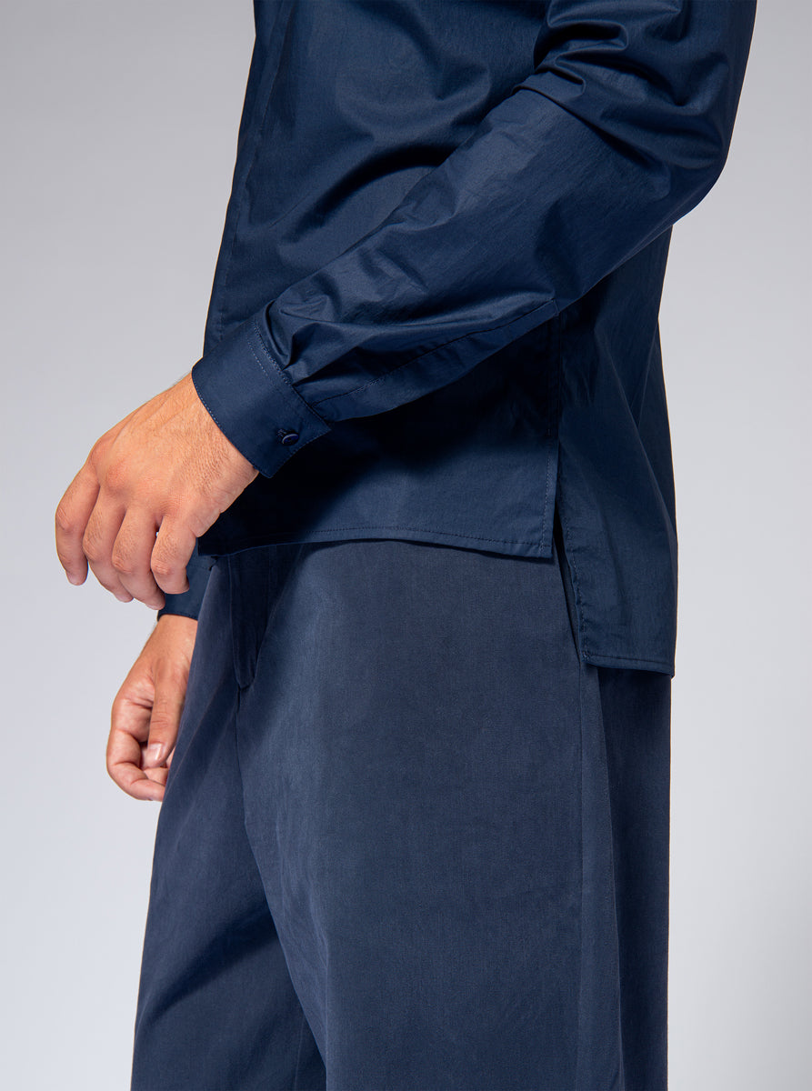 deep blue stretch cotton shirt