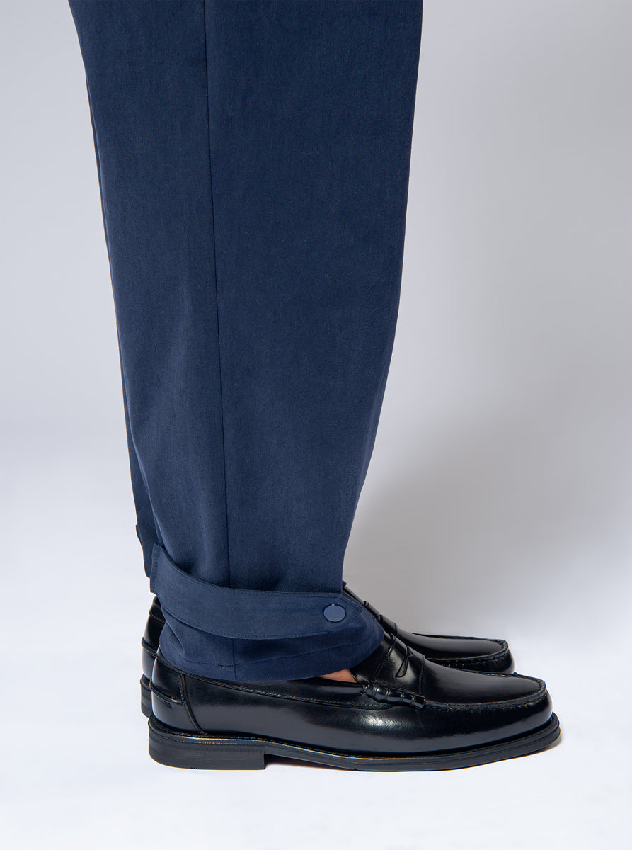 high waisted trousers in navy blue cotton
