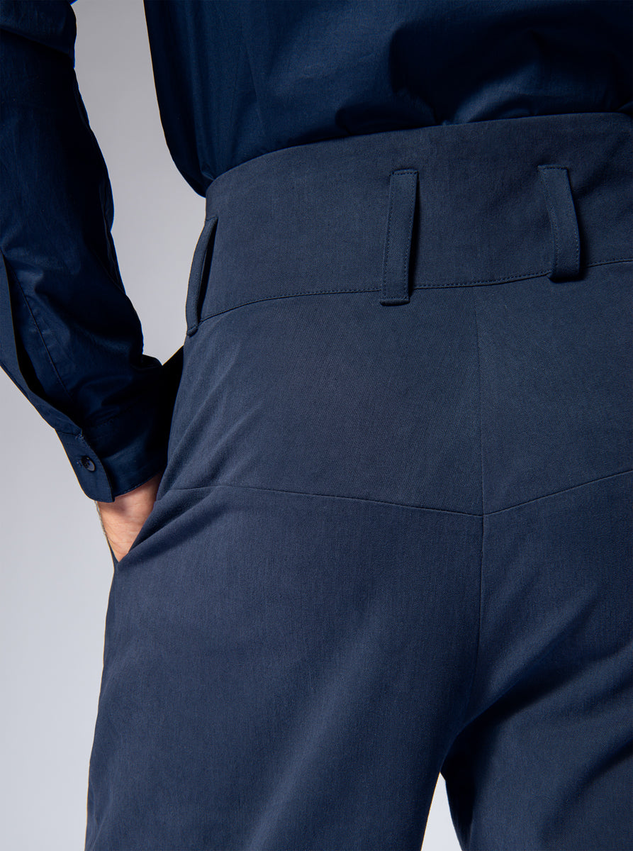 high waisted trousers in navy blue cotton