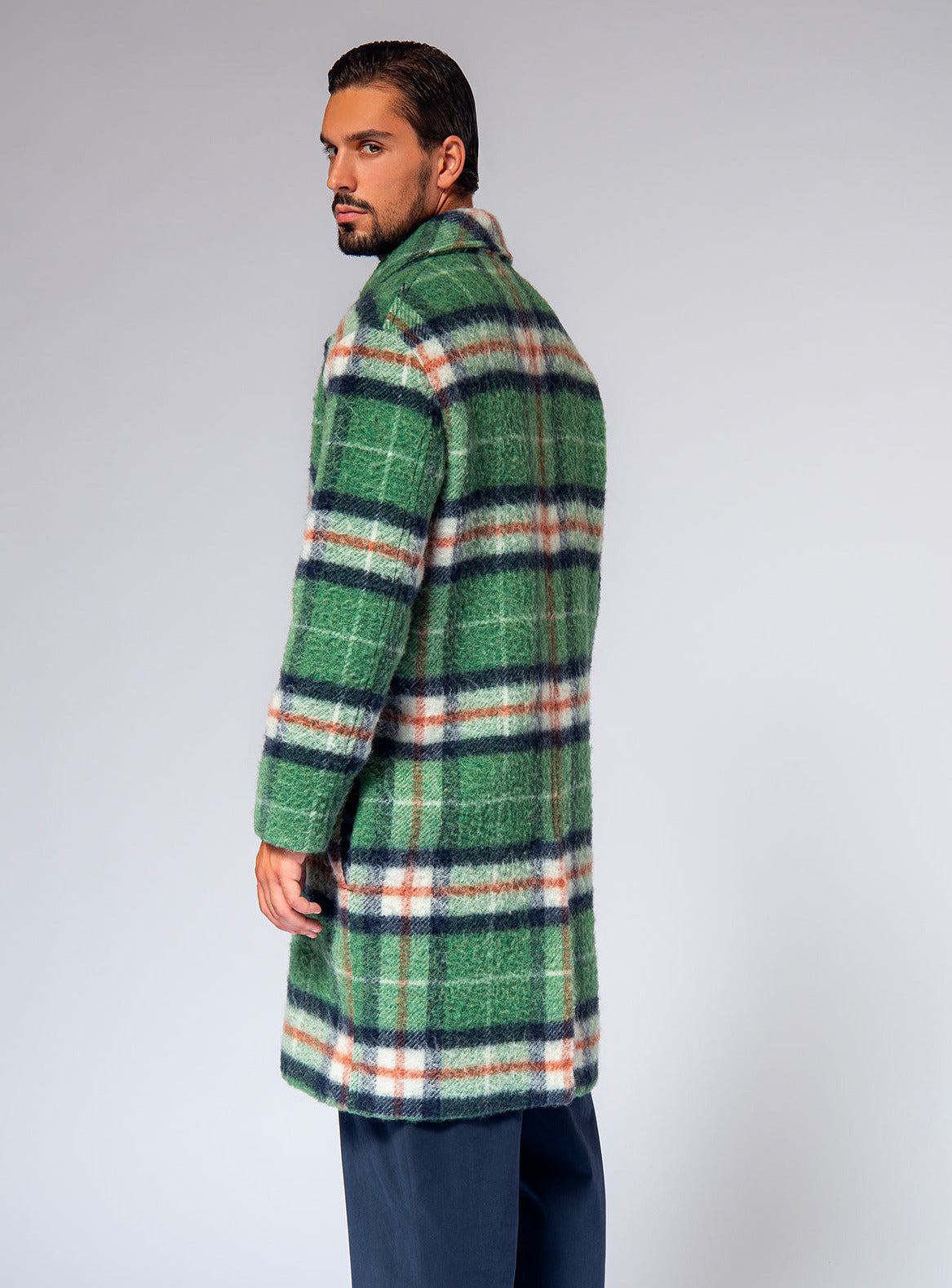 green glencheck wool coat