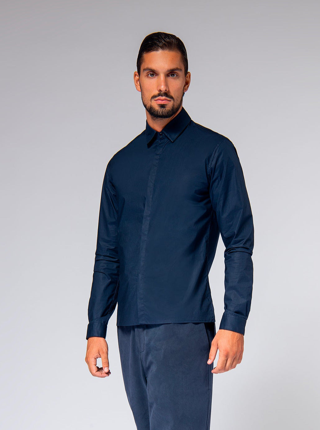 deep blue cotton stretch shirt