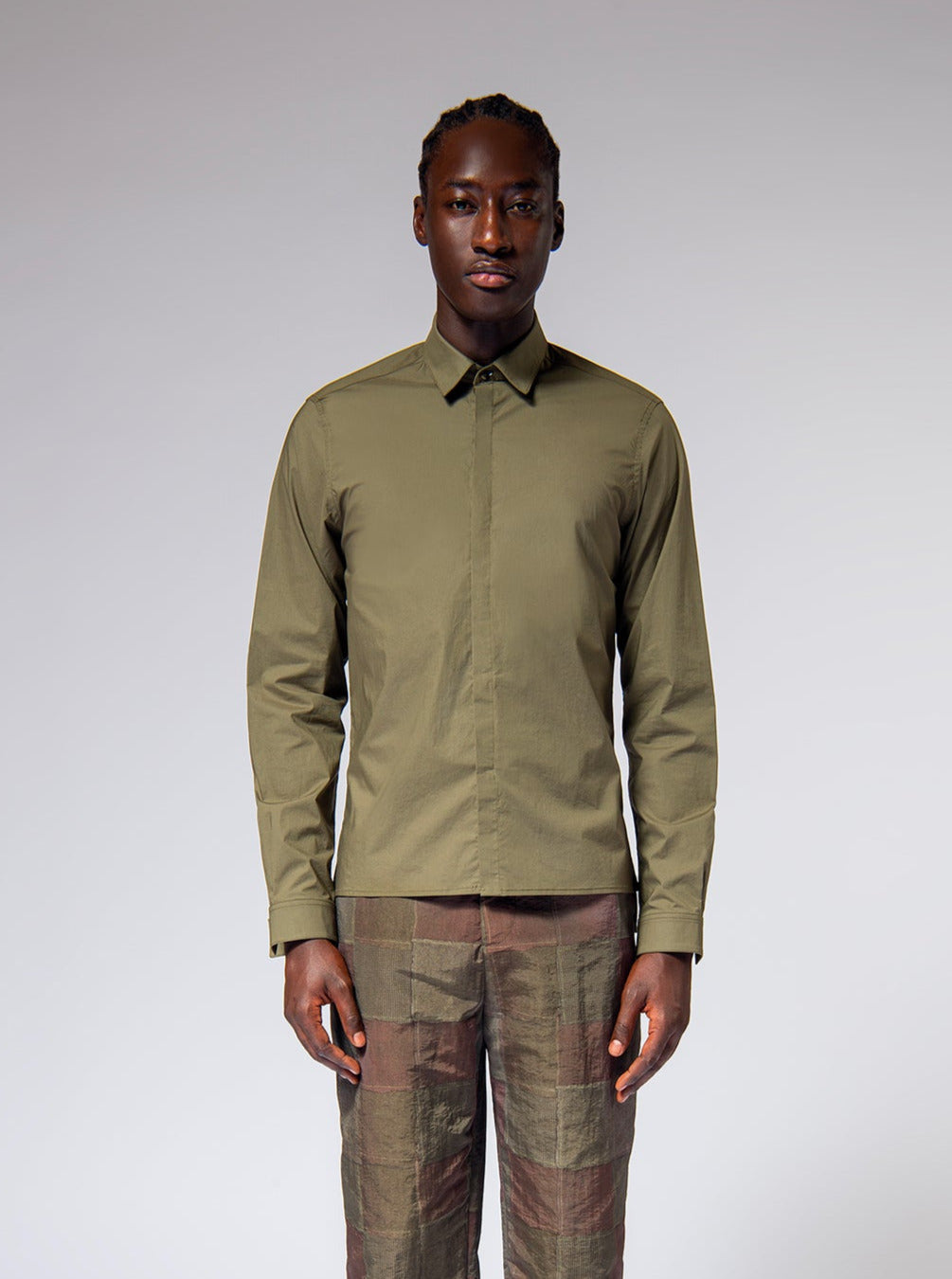 cotton olive green cotton stretch shirt