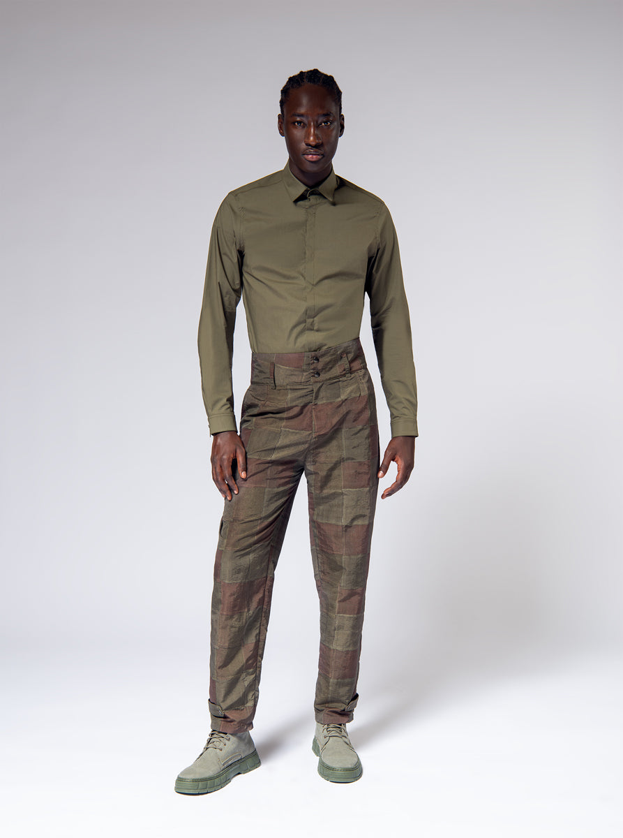 cotton olive green cotton stretch shirt