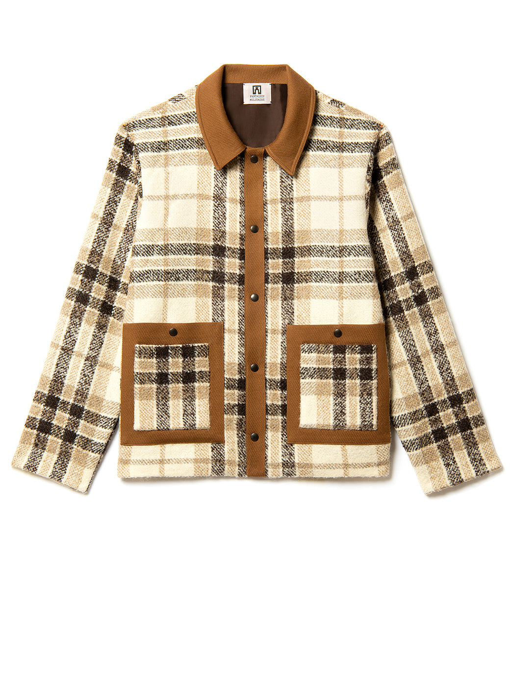 overshirt in camel brown glenn check wool