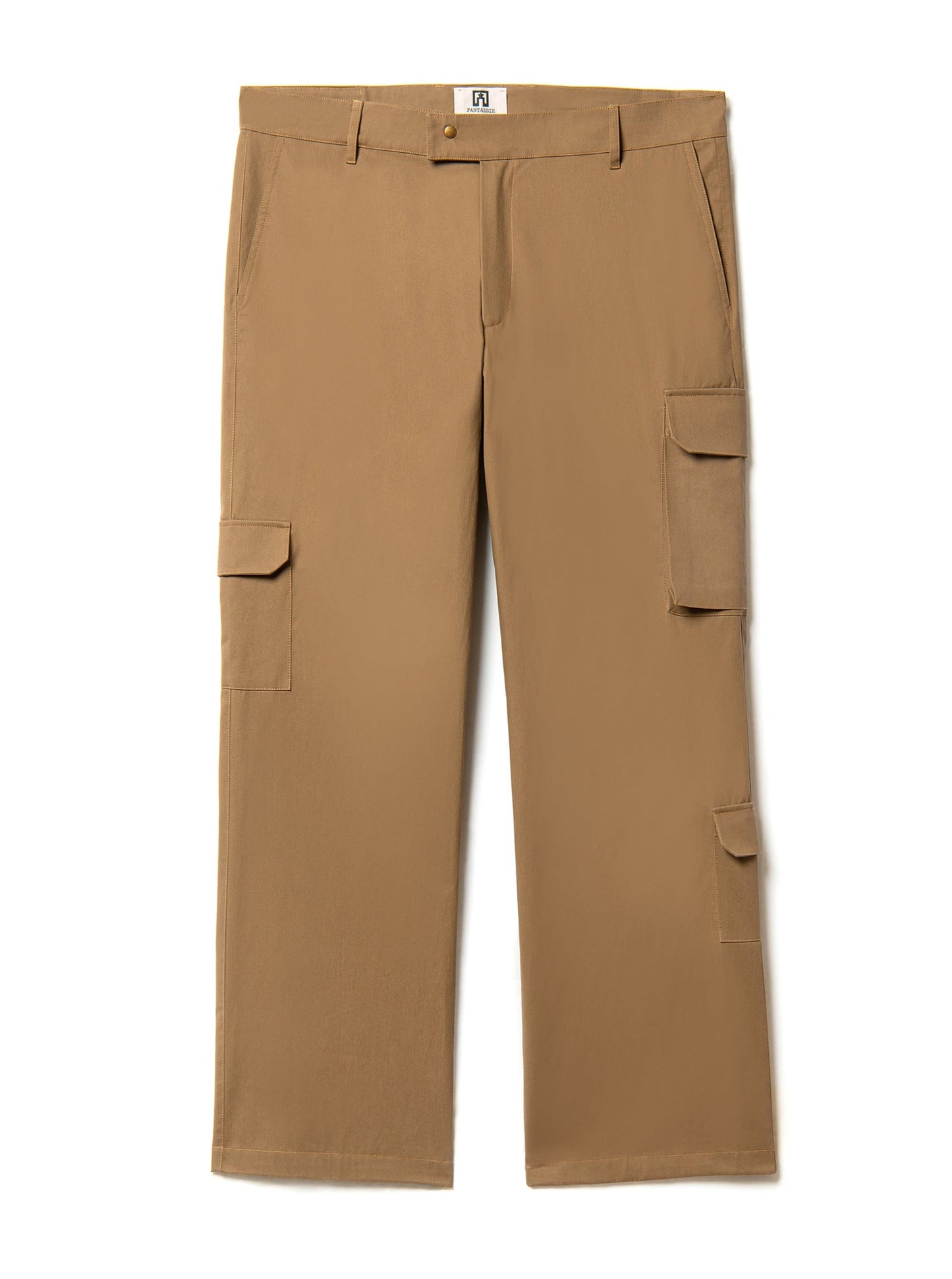 camel cargo pants in pure cotton waterproof with three pockets