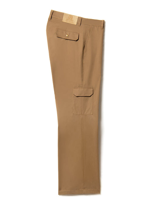 camel cargo pants in pure cotton waterproof with three pockets