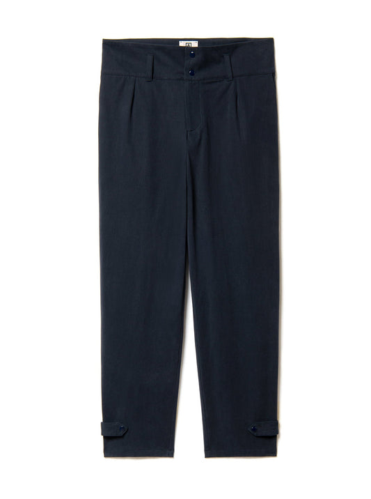 high waisted trousers in navy blue cotton