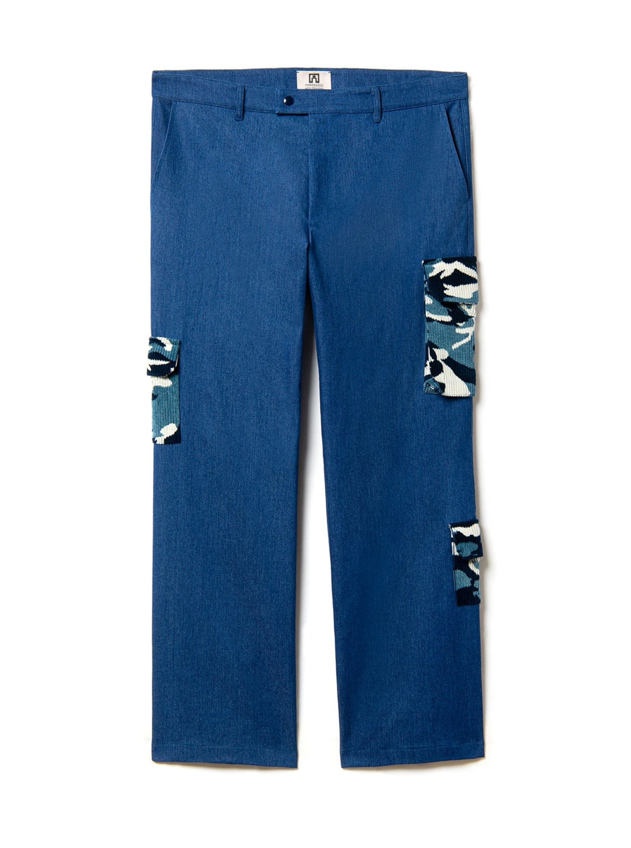cargo light blue jeans with 3 pockets in camouflage velvet cord in blue shades
