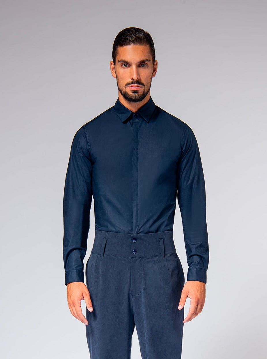 deep blue cotton strech shirt