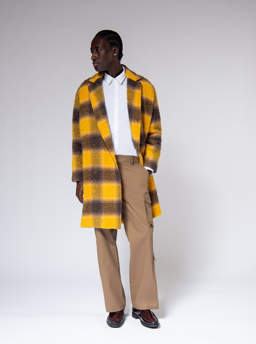 yellow brown wool coat