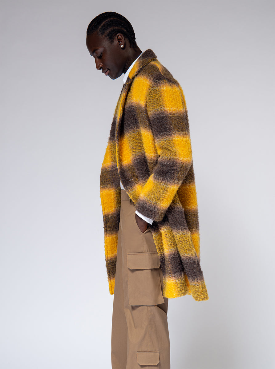 yellow brown wool coat