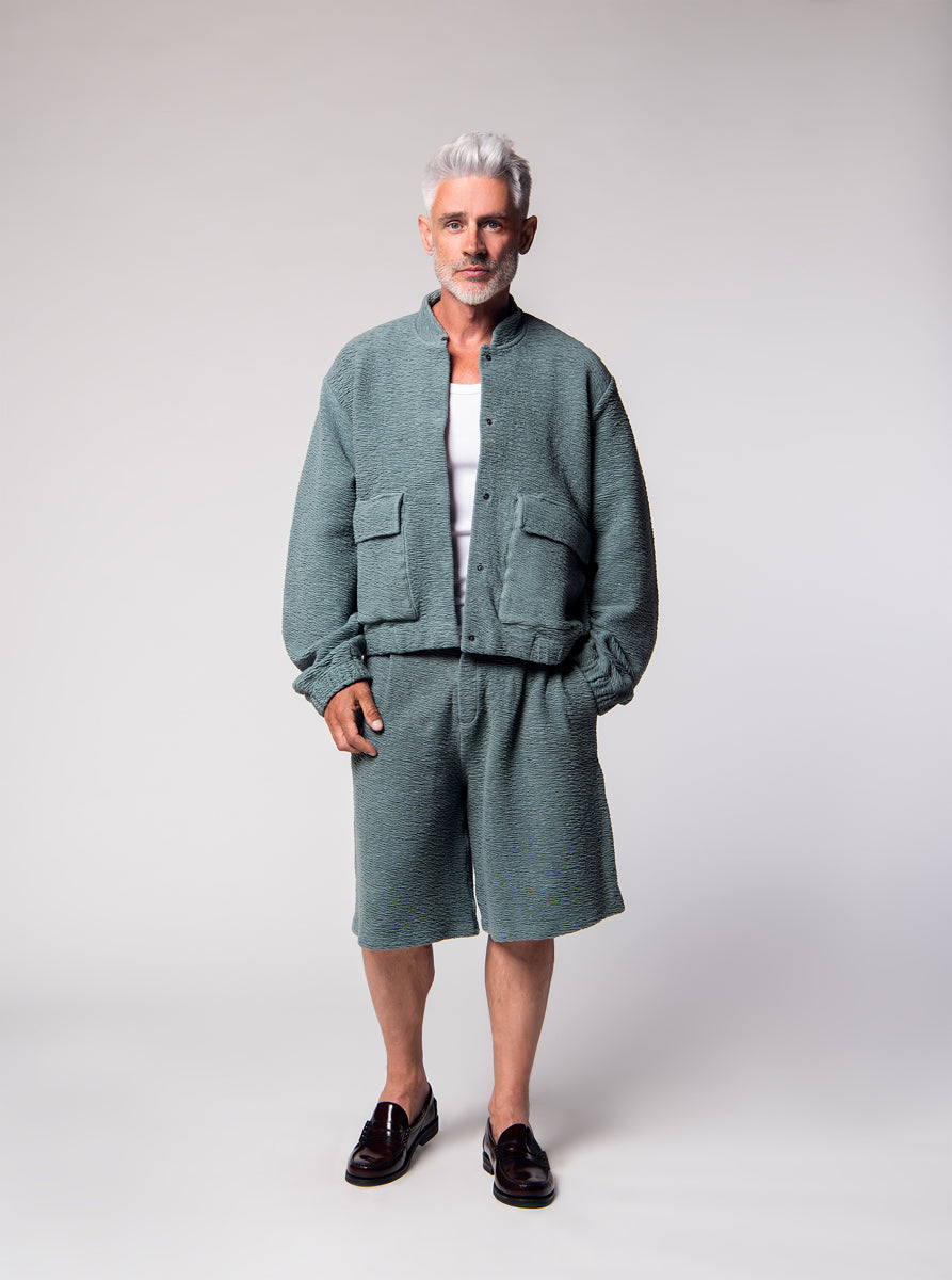 light cotton mint green jacket and bermuda
