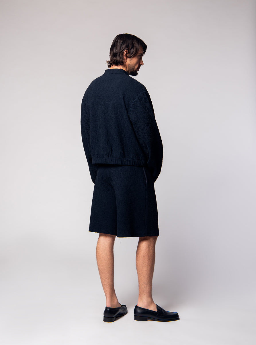 navy blue light cotton oversized jacket and bermuda