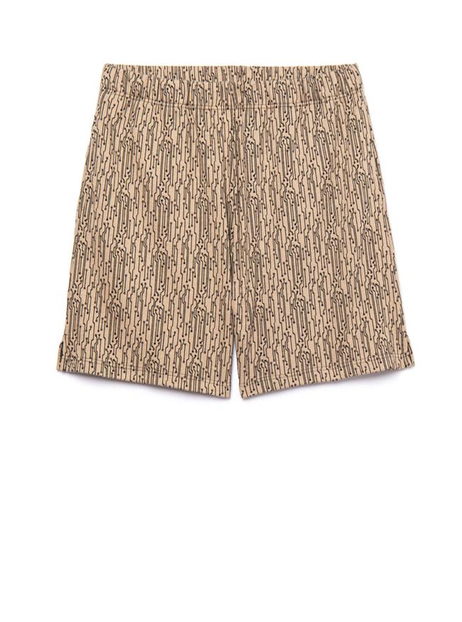 cotton jacquard short geometric motiv. beige background, black motiv