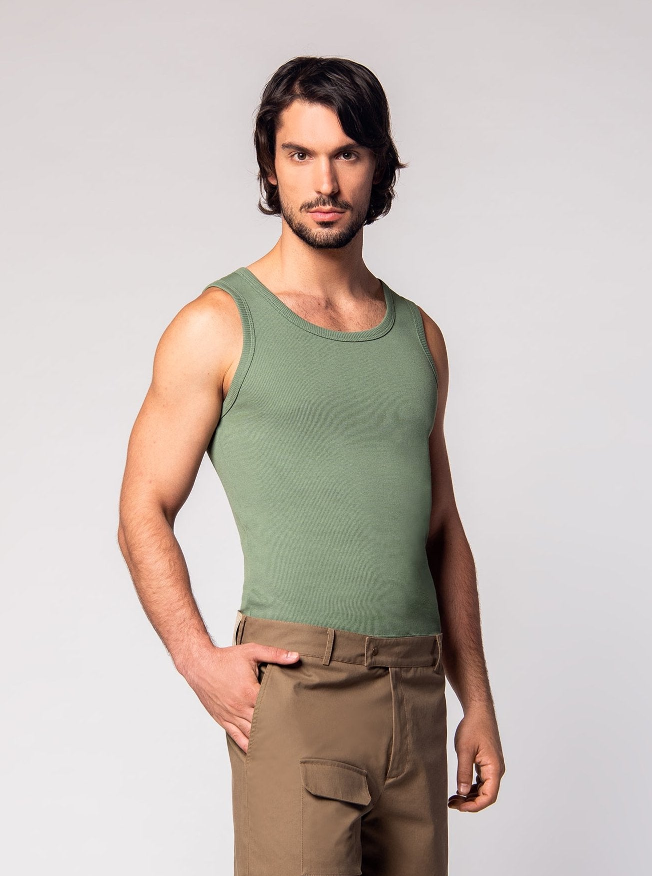 green cotton tank top
