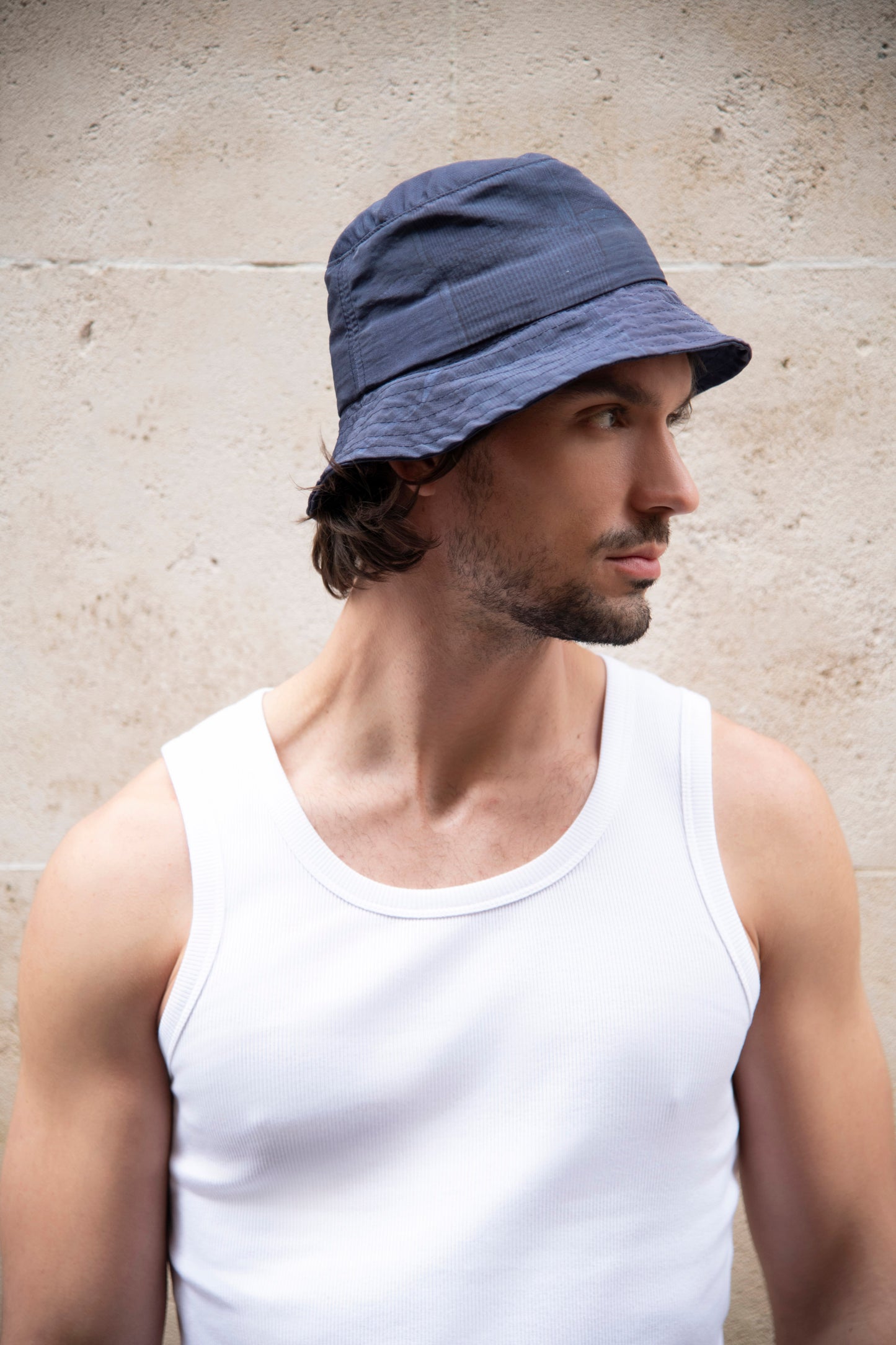 blue bob hat in nylon