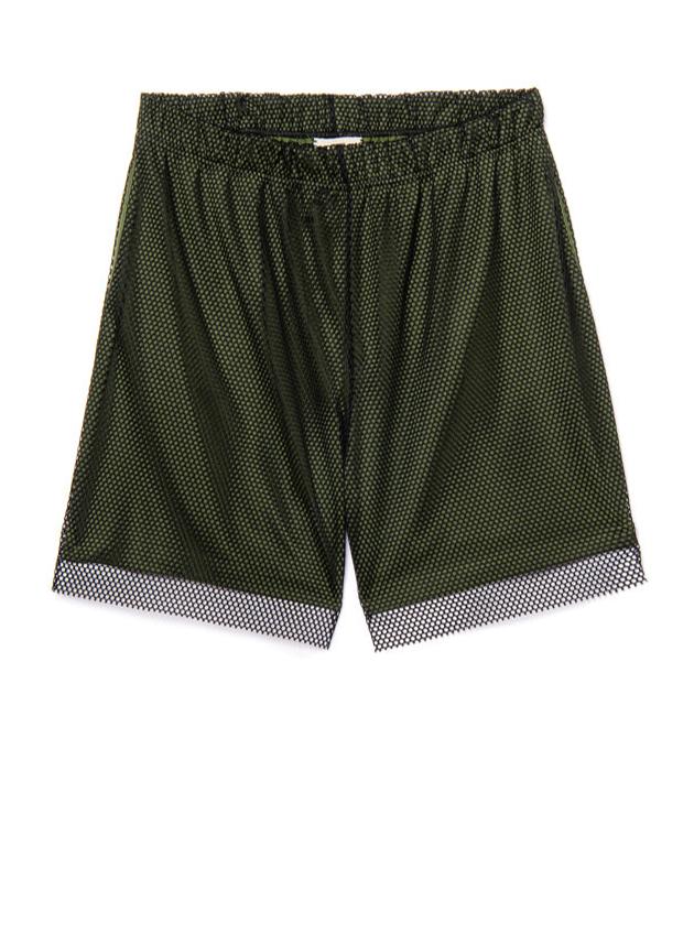 double layer shorts, black mesh outside, green tencel inside