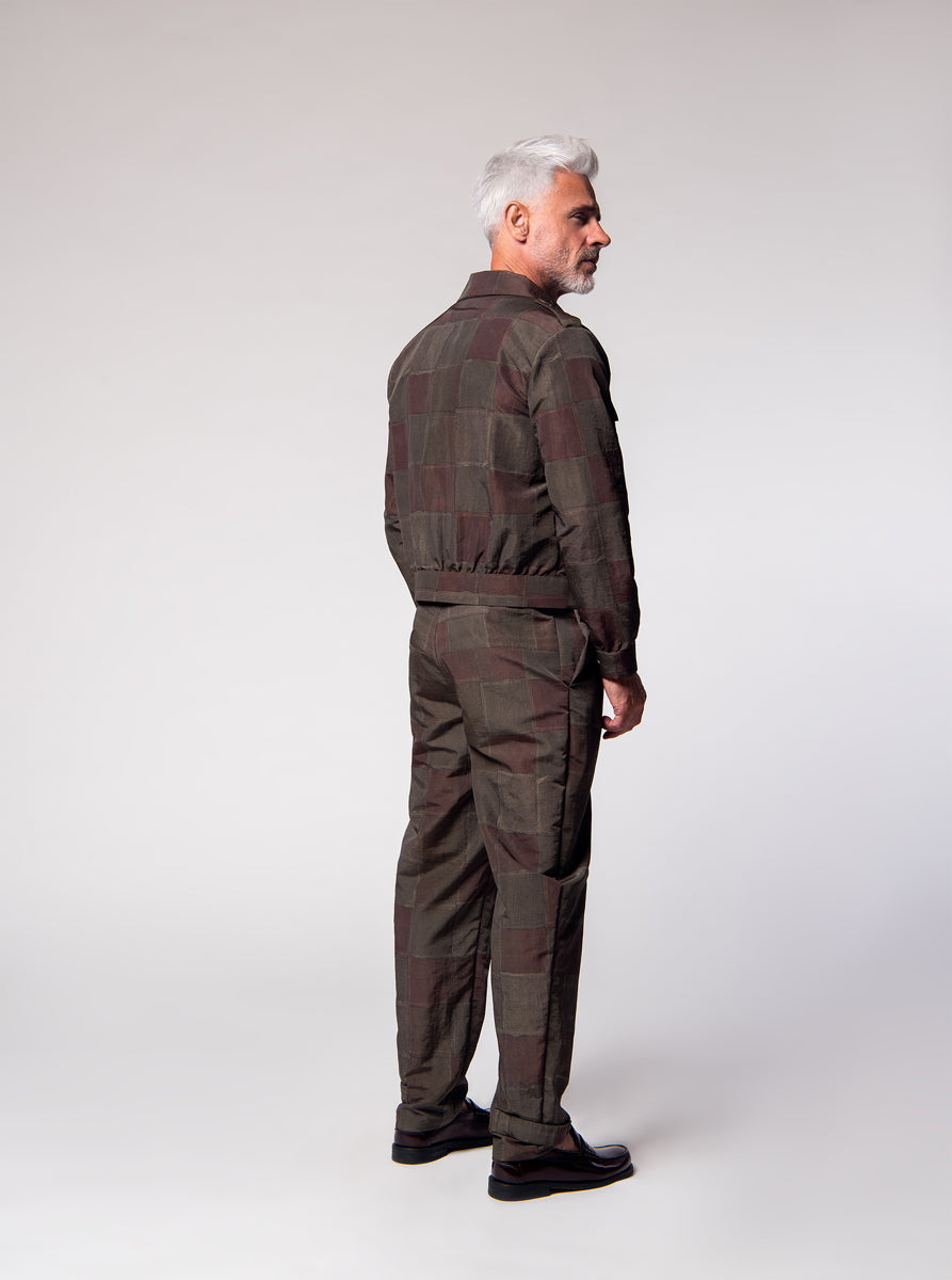 nylon light jacket, military style inspired in green brown
