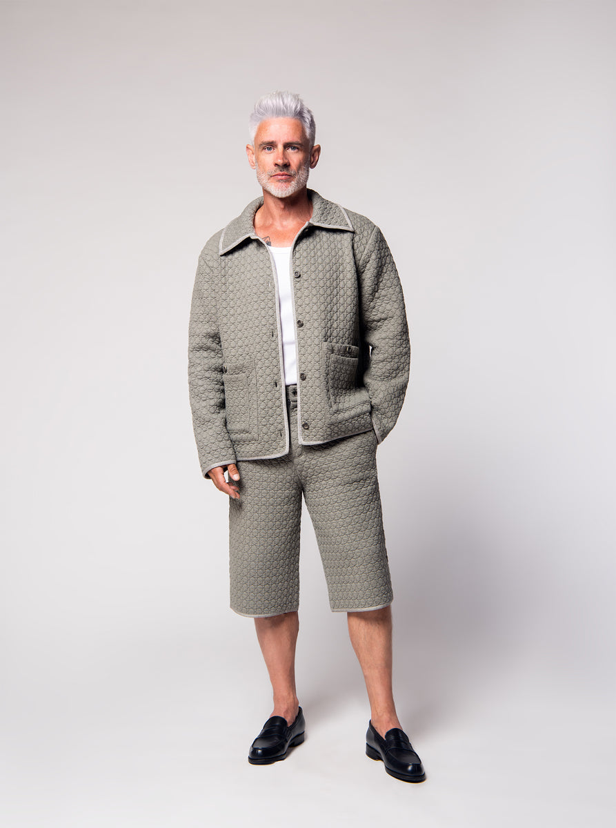 grey cotton quilted jacket and bermuda