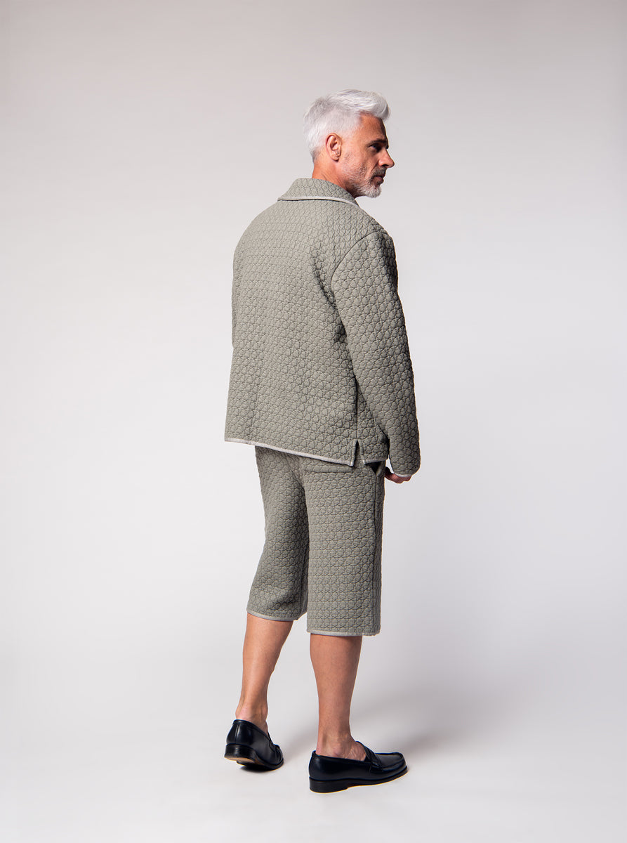 grey cotton quilted jacket and bermuda