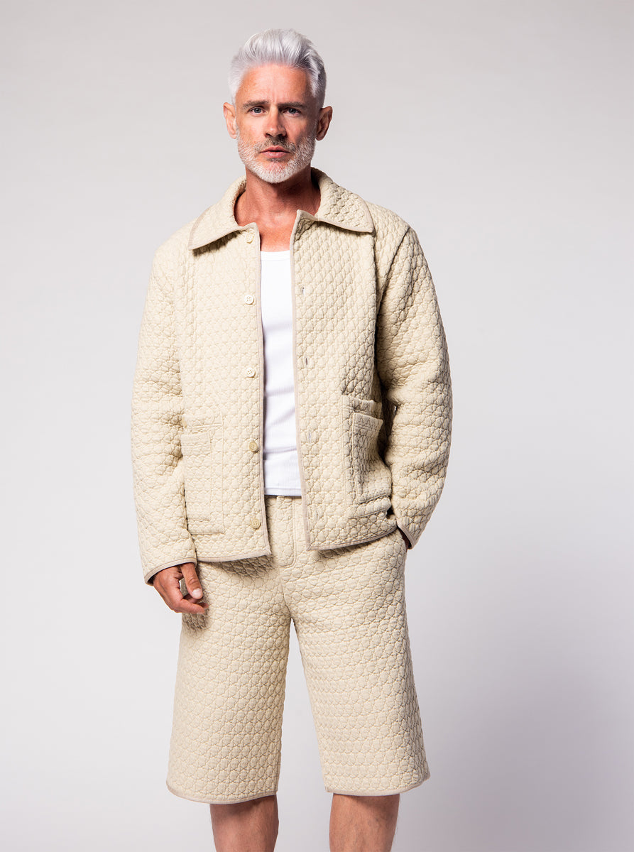 quilted cotton jacket and bermuda in beige