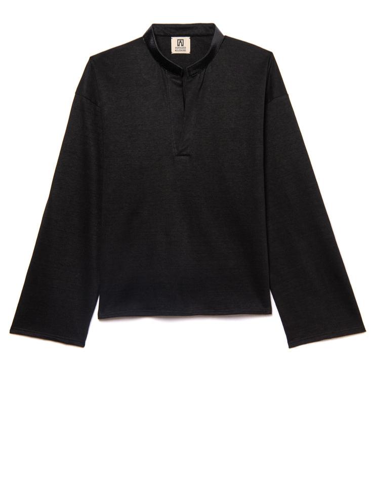 black linen tunica style shirt with mao neck
