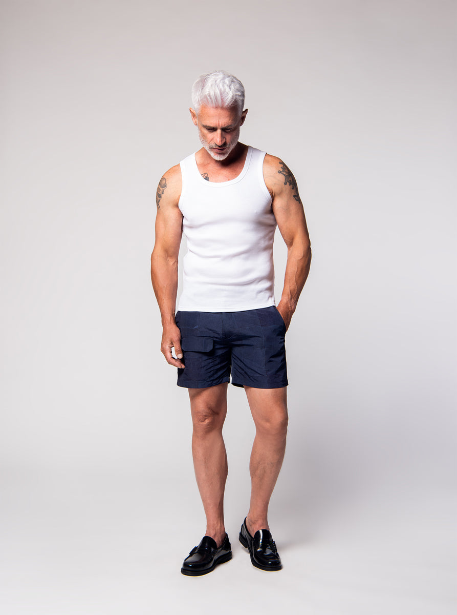 blue nylon shorts