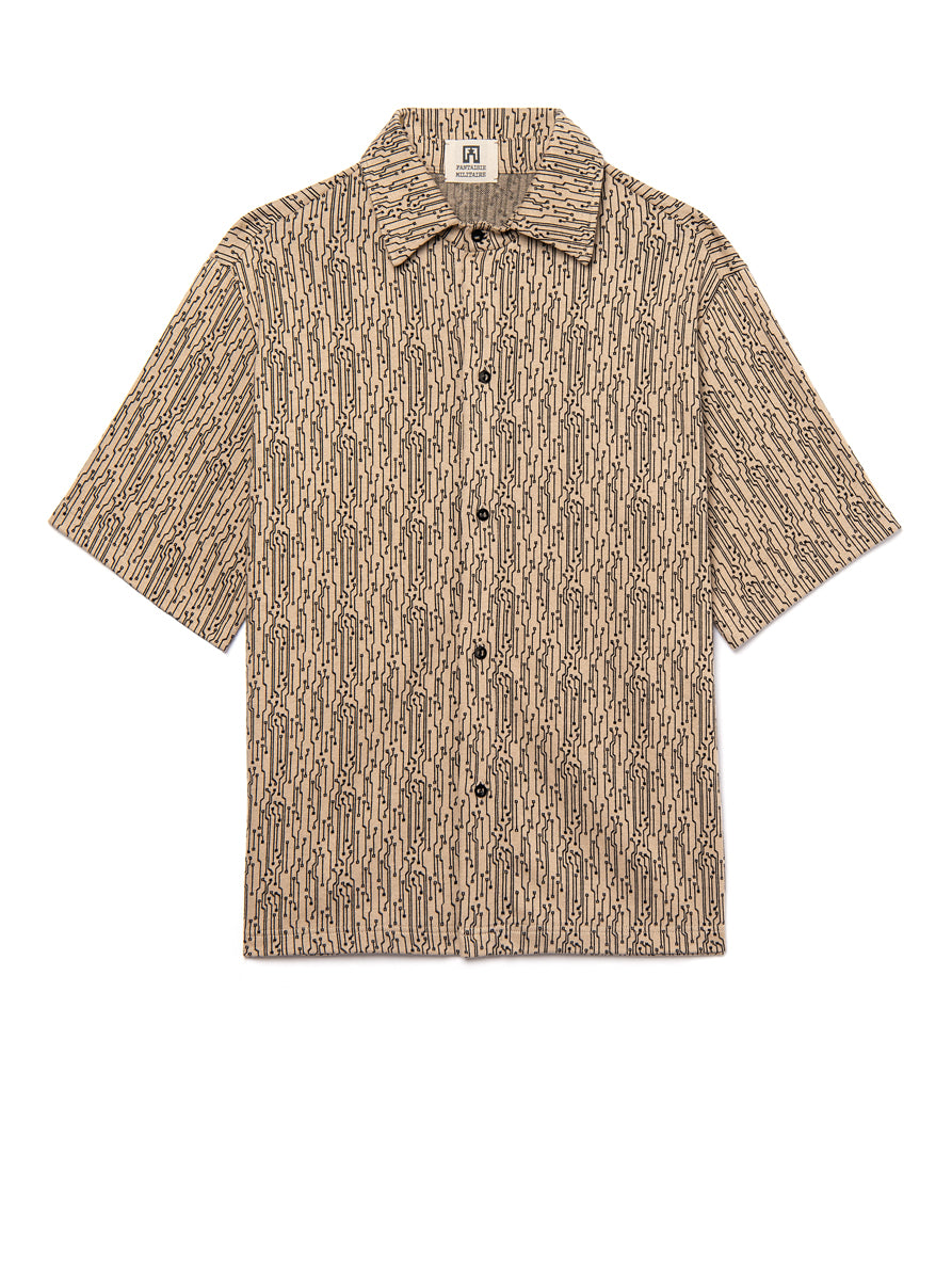 cotton short sleeves shirt in beige with black geometric motive