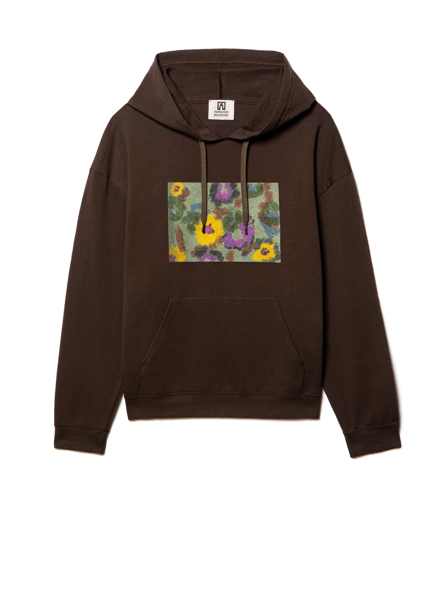 brown hoodie with floral frontal print