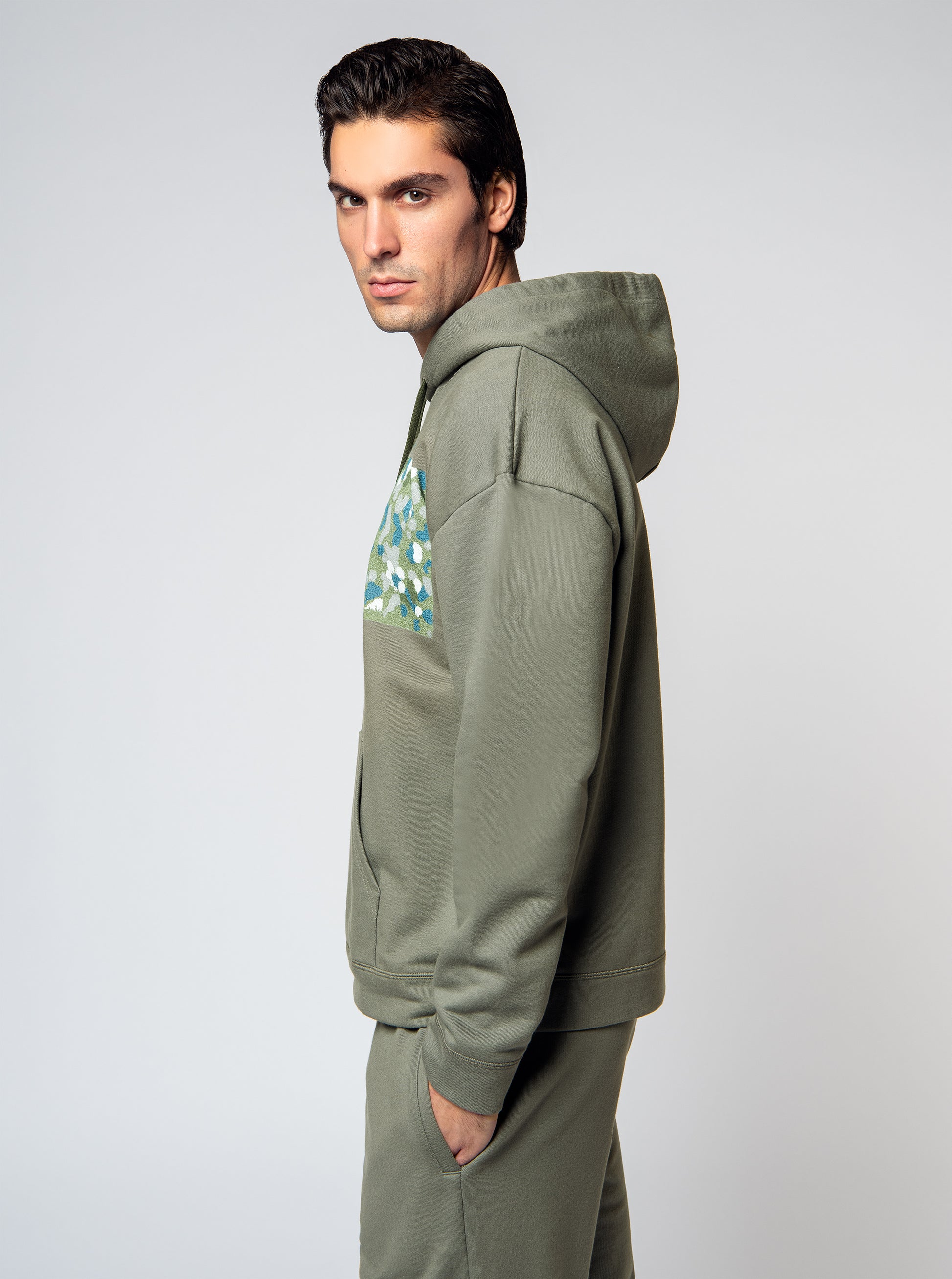 olive green cotton hoodie