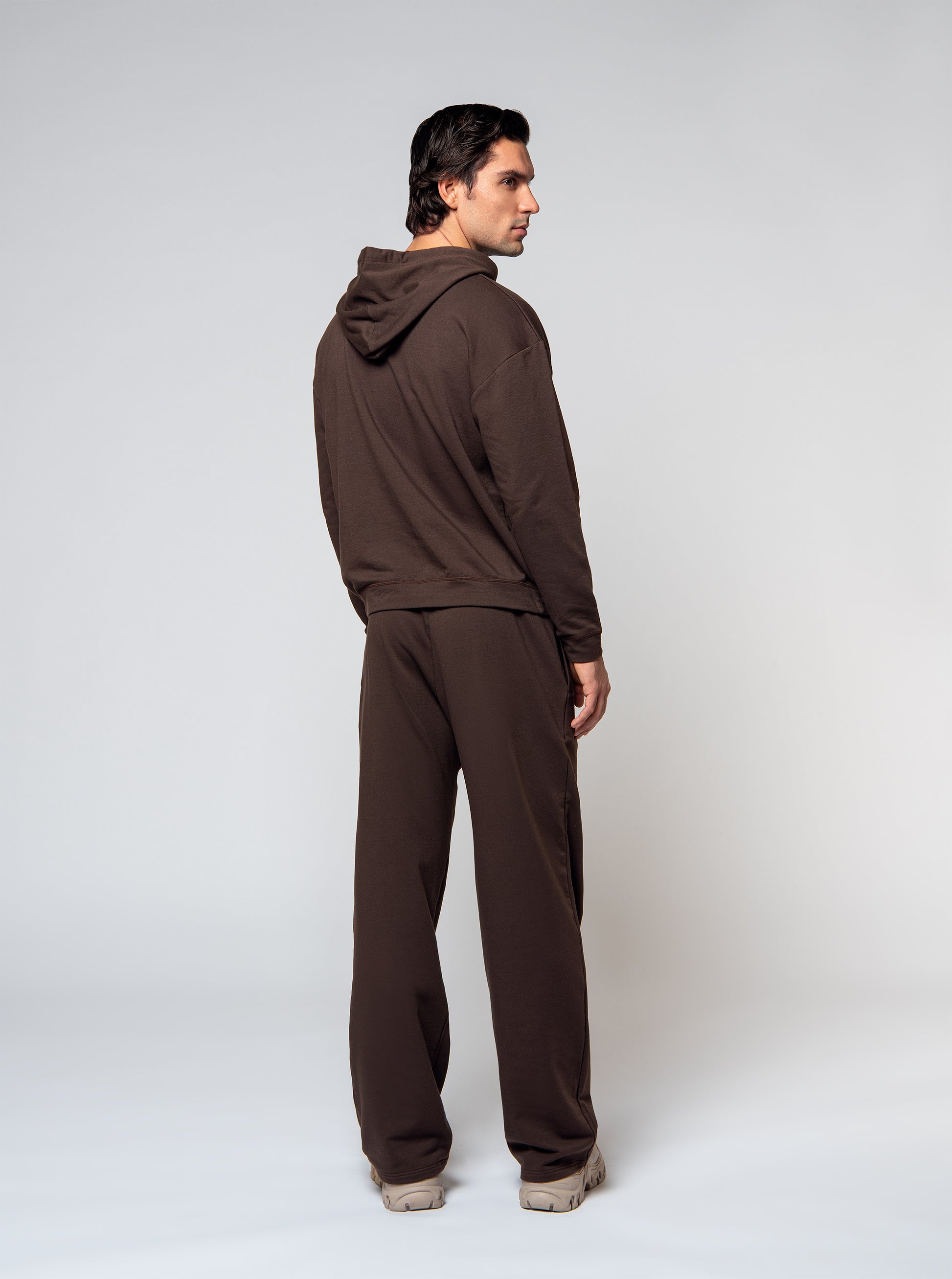 brown cotton moleton hoodie andtrousers